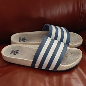 Adidas Navy and White Slide Sandals